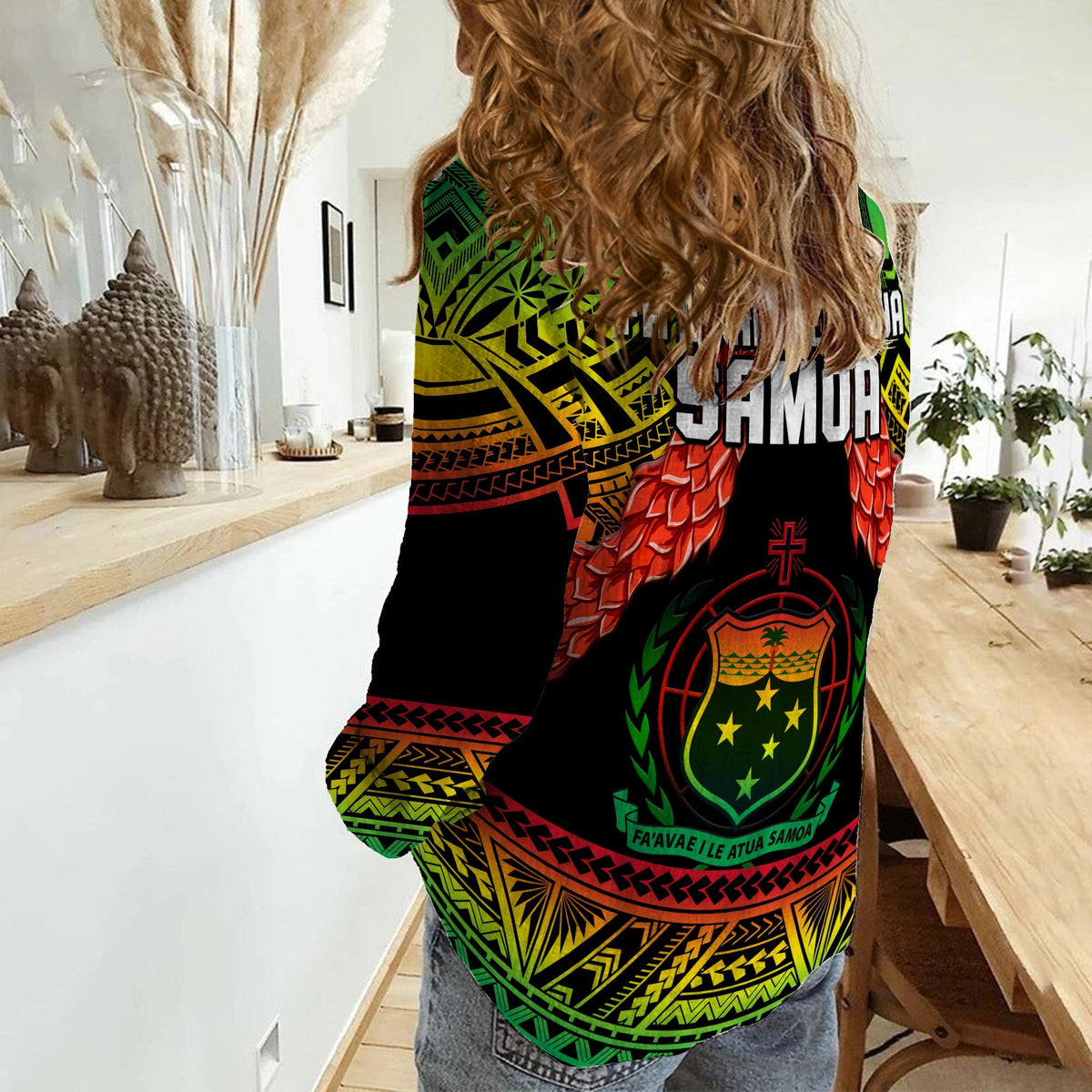 Samoa Rugby Women Casual Shirt Teuila Torch Ginger Gradient Style - Wonder Print Shop