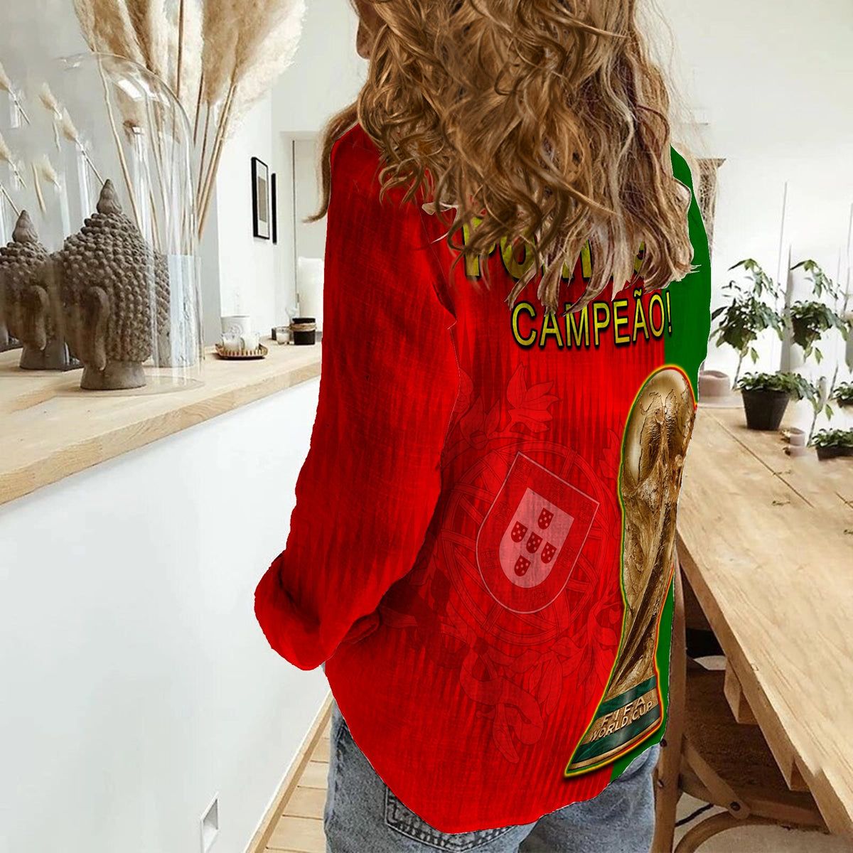 Portugal Football 2022 Women Casual Shirt Style Flag Portuguese Champions LT13 - Wonder Print Shop