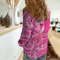 Custom Personalised Tonga Breast Cancer Women Casual Shirt Tongan Ngatu Pattern No One Fights Alone - Wonder Print Shop