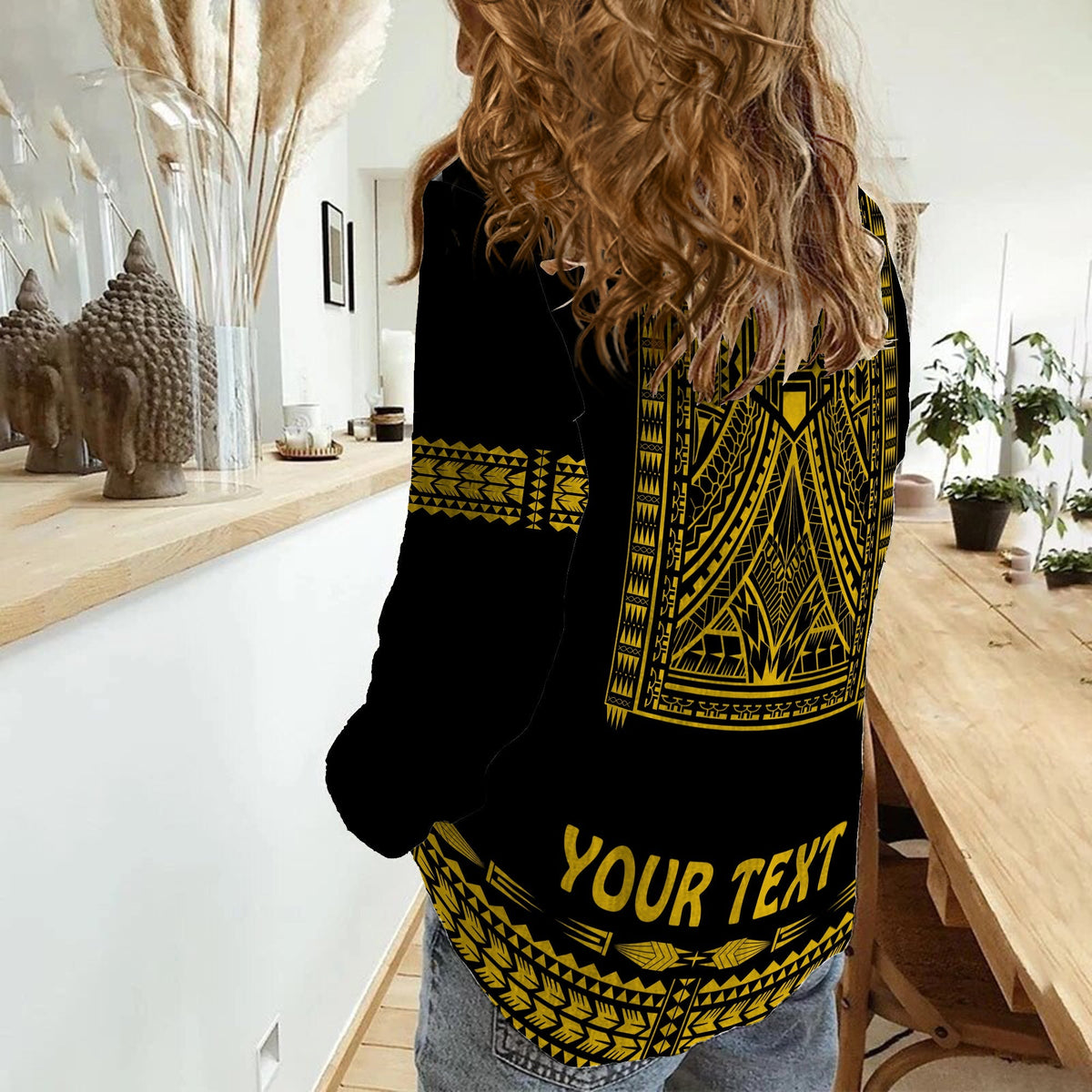 Custom Personalised Polynesian Women Casual Shirt Dashiki With Polynesian Tattoo Royal Golden Version - Wonder Print Shop