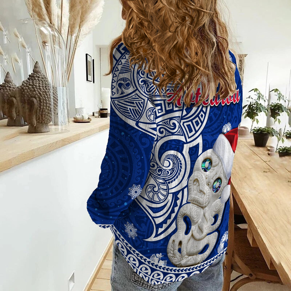 New Zealand Christmas Women Casual Shirt Hei Tiki Blue Pohutukawa Meri Kirihimete - Wonder Print Shop