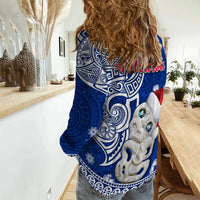 New Zealand Christmas Women Casual Shirt Hei Tiki Blue Pohutukawa Meri Kirihimete - Wonder Print Shop