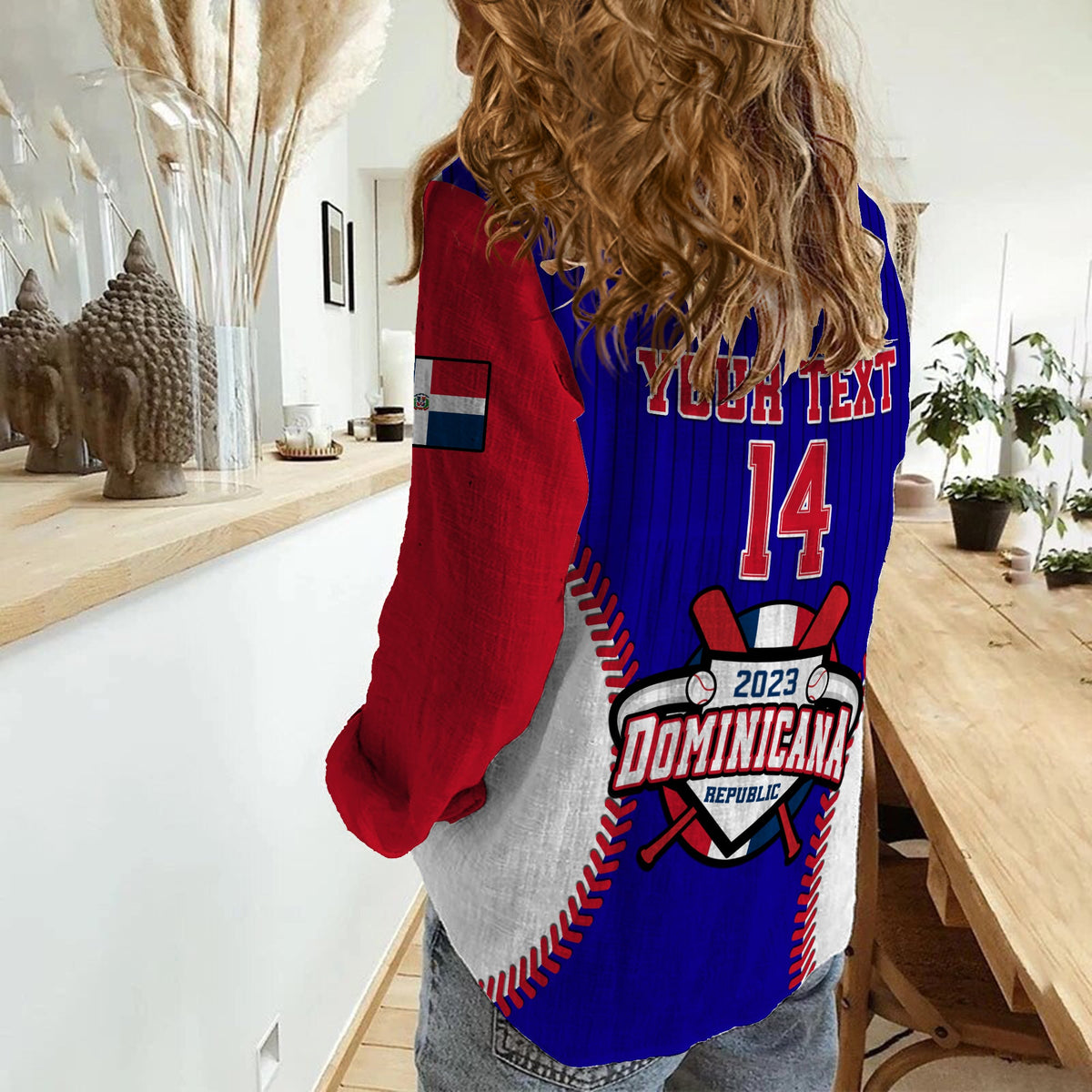 (Custom Text And Number) Dominican Republic Baseball 2023 Women Casual Shirt Version Blue - Wonder Print Shop