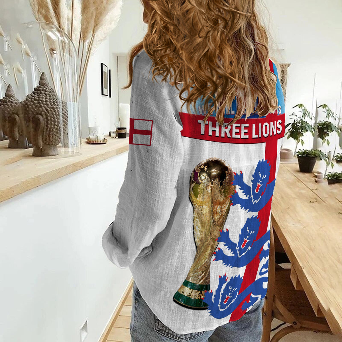 England Football Women Casual Shirt Three Lions Champions World Cup 2022 - Wonder Print Shop