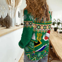 South Africa Christmas Women Casual Shirt King Protea Geseende Kersfees - Wonder Print Shop