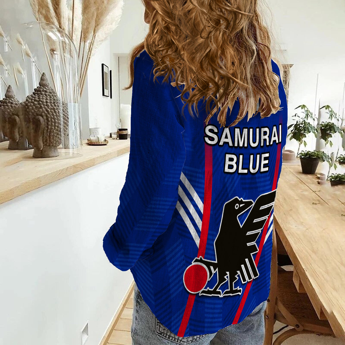 Japan Football Women Casual Shirt Samurai Blue World Cup 2022 - Wonder Print Shop