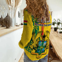 Ghana Women Casual Shirt Ghanan Coat Of Arms Mix Kente Pattern - Wonder Print Shop