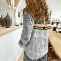 Ghana Football Women Casual Shirt Black Stars Kente World Cup 2022 White - Wonder Print Shop