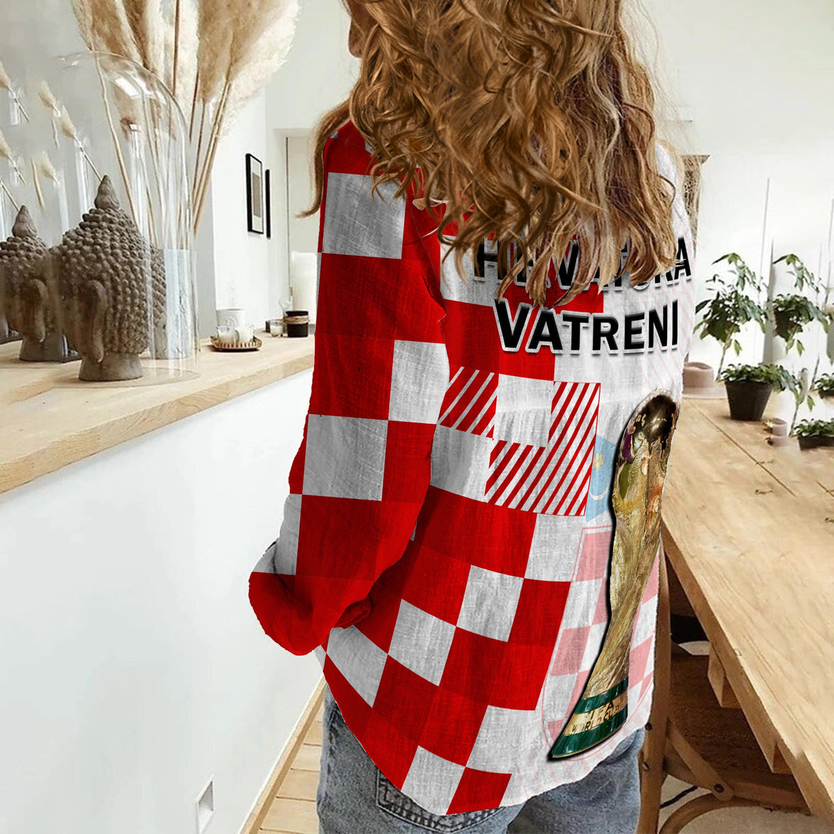 Croatia Football Women Casual Shirt Hrvatska Checkerboard Champions WC 2022 - Wonder Print Shop