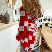 Croatia Football Women Casual Shirt Hrvatska Checkerboard Champions WC 2022 - Wonder Print Shop