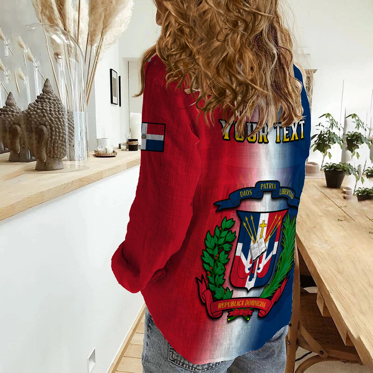 (Custom Personalised) Dominican Republic Women Casual Shirt Dominicana Coat Of Arms Gradient Style - Wonder Print Shop