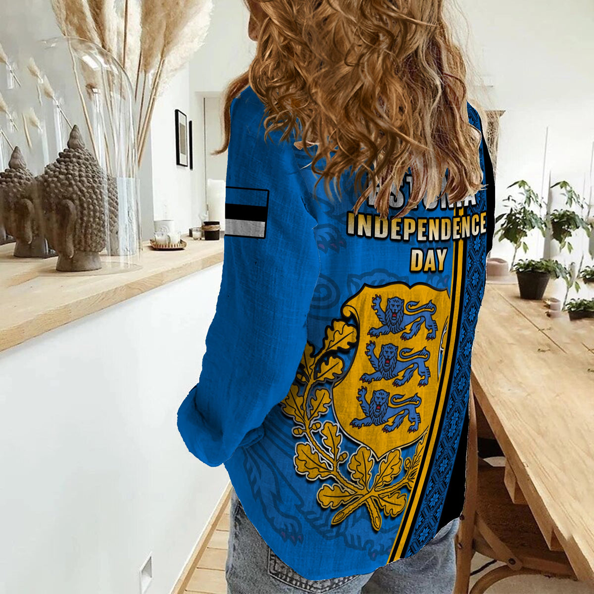 Estonia Women Casual Shirt Happy Estonian Independence Day With Coat Of Arms - Wonder Print Shop