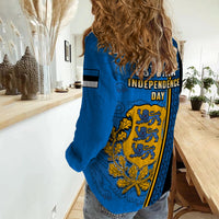 Estonia Women Casual Shirt Happy Estonian Independence Day With Coat Of Arms - Wonder Print Shop