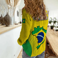 Brazil Football Women Casual Shirt Brasil Map Come On Canarinho Sporty Style - Wonder Print Shop