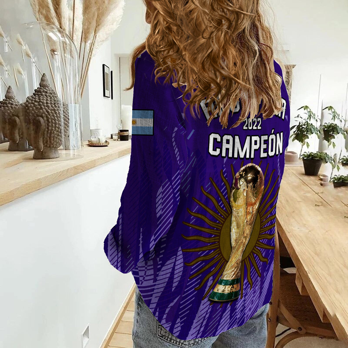 Argentina Football Women Casual Shirt La Albiceleste Campeon Proud Purple 2022 - Wonder Print Shop