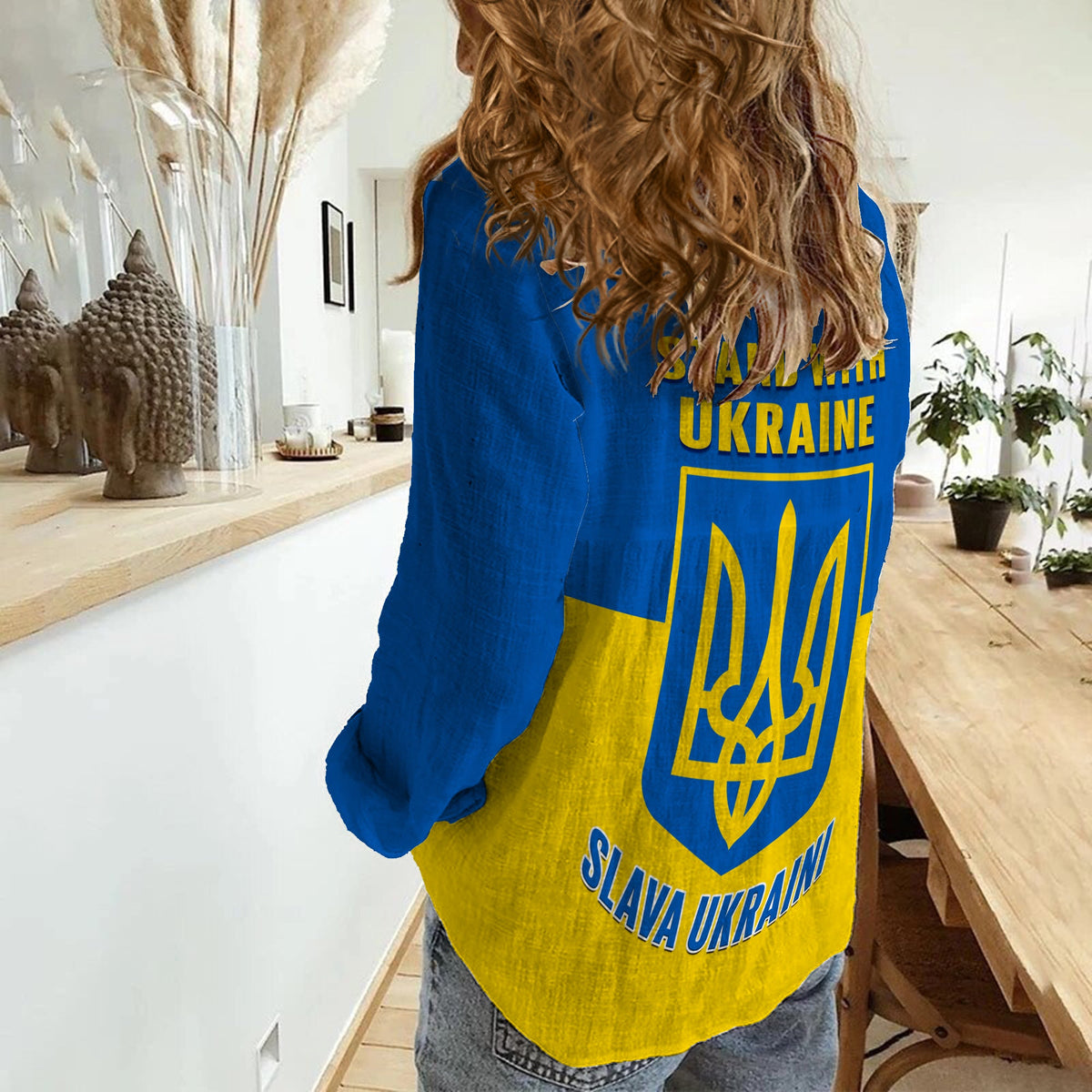 Ukraine Women Casual Shirt Ukraine Gold Trident Slava Ukraini Blue - Wonder Print Shop
