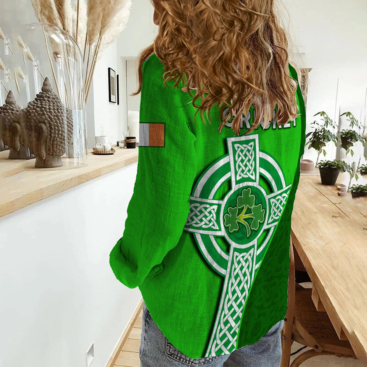 Ireland Cricket Women Casual Shirt Irish Flag Celtic Cross Sporty Style - Wonder Print Shop