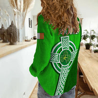 Ireland Cricket Women Casual Shirt Irish Flag Celtic Cross Sporty Style - Wonder Print Shop