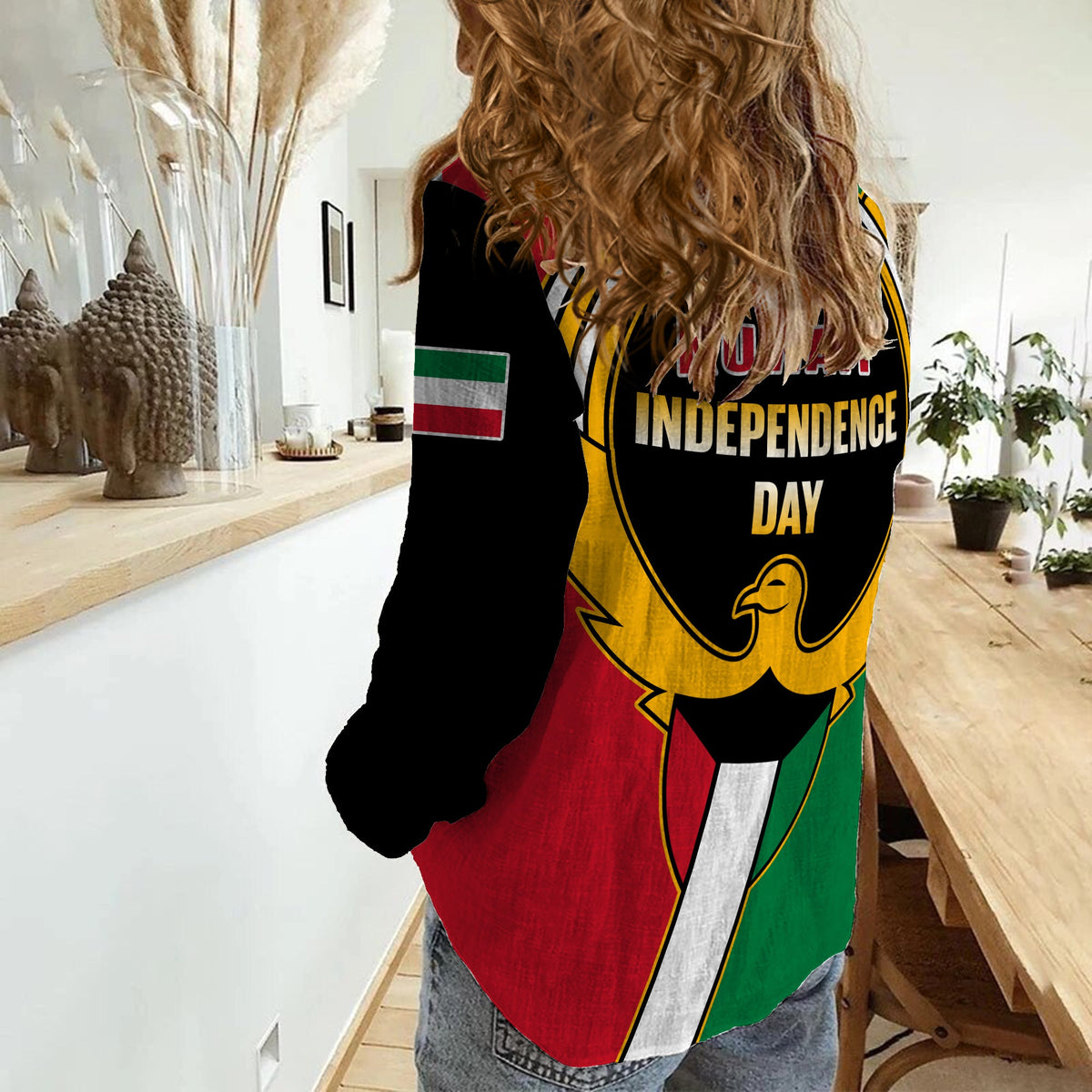 Kuwait Women Casual Shirt Happy Independence Day With Coat Of Arms - Wonder Print Shop