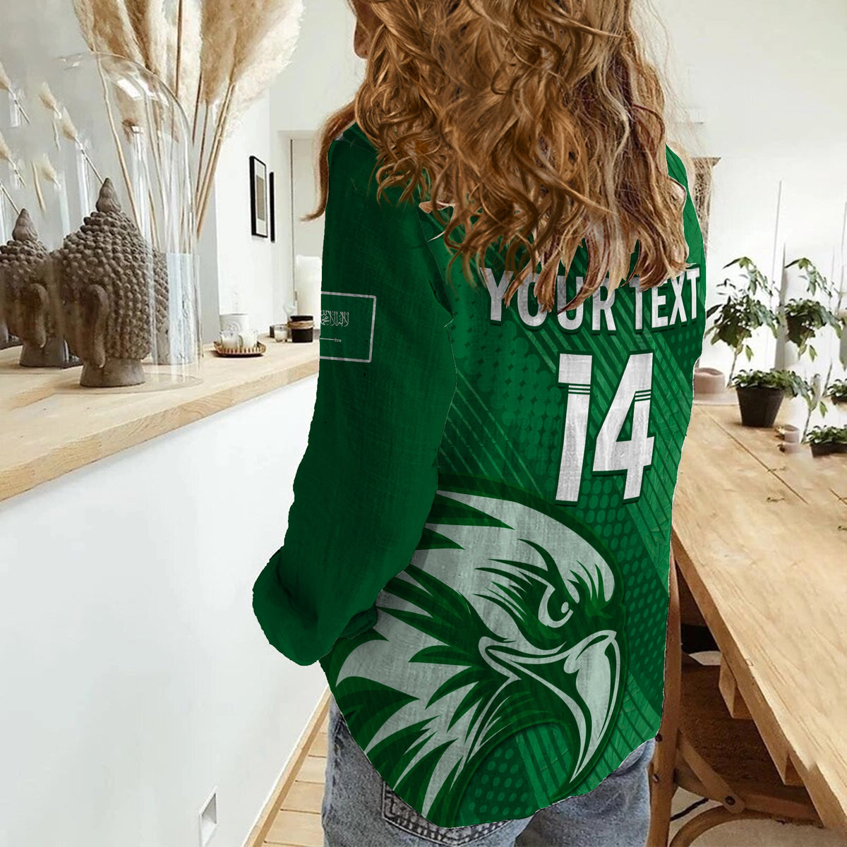 (Custom Text And Number) Saudi Arabia Football Women Casual Shirt Green Falcons World Cup 2022 - Wonder Print Shop