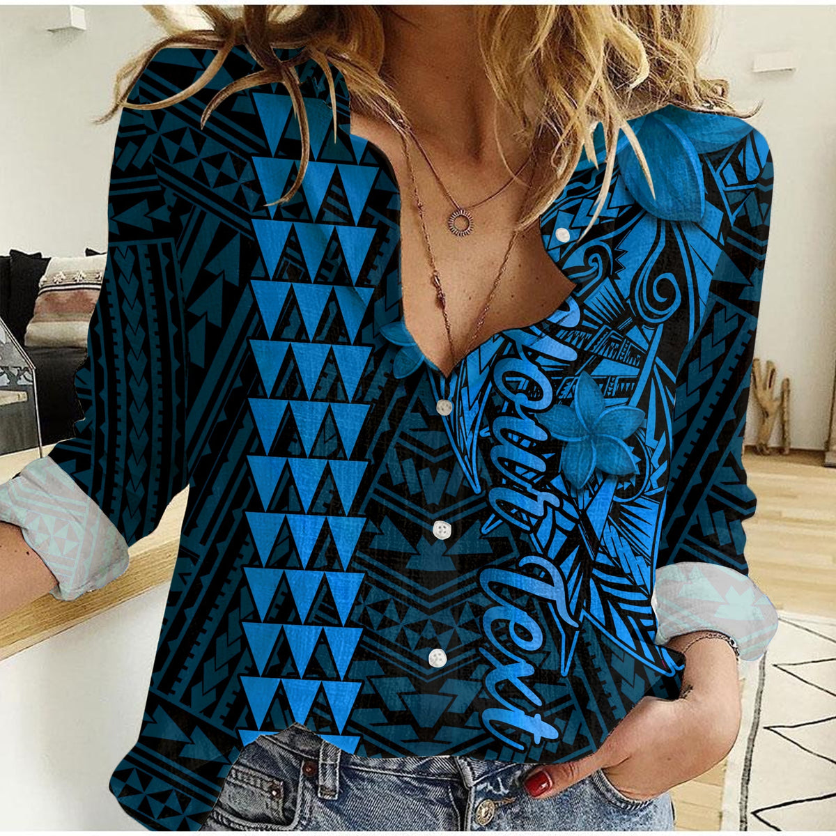 Custom Personalised Hawaii Women Casual Shirt Kakau Kanaka Maoli Combine Polynesian Shark Ver.03 - Wonder Print Shop