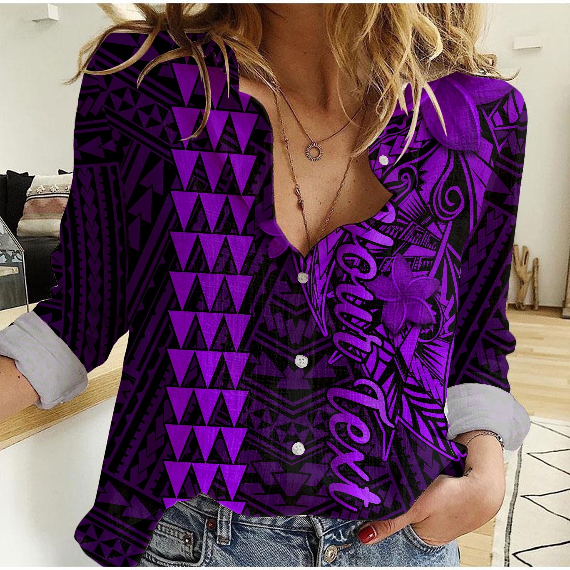 Custom Personalised Hawaii Women Casual Shirt Kakau Kanaka Maoli Combine Polynesian Shark Ver.05 - Wonder Print Shop