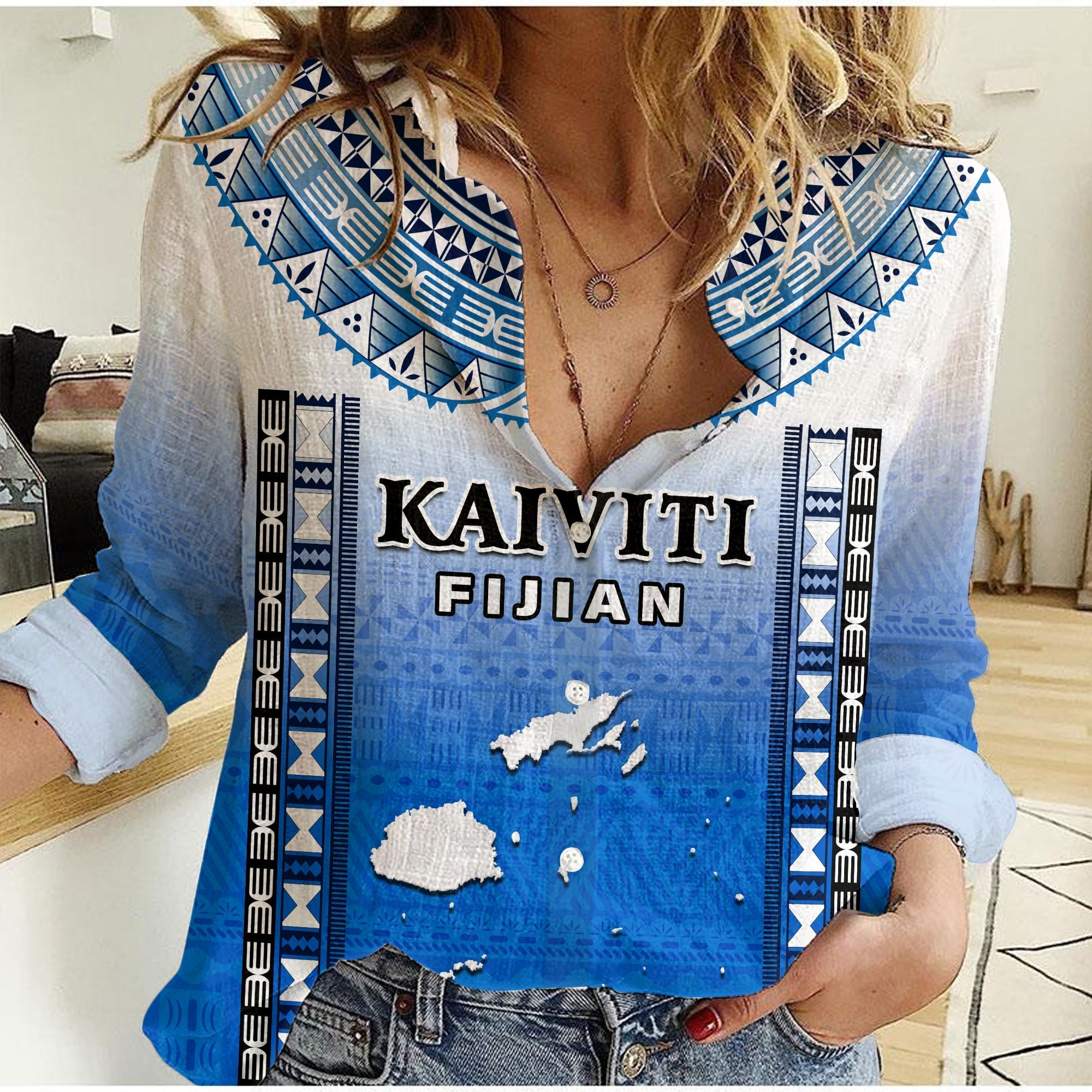 Fiji Women Casual Shirt Kaiviti Fijian Special Tapa Pattern - Wonder Print Shop