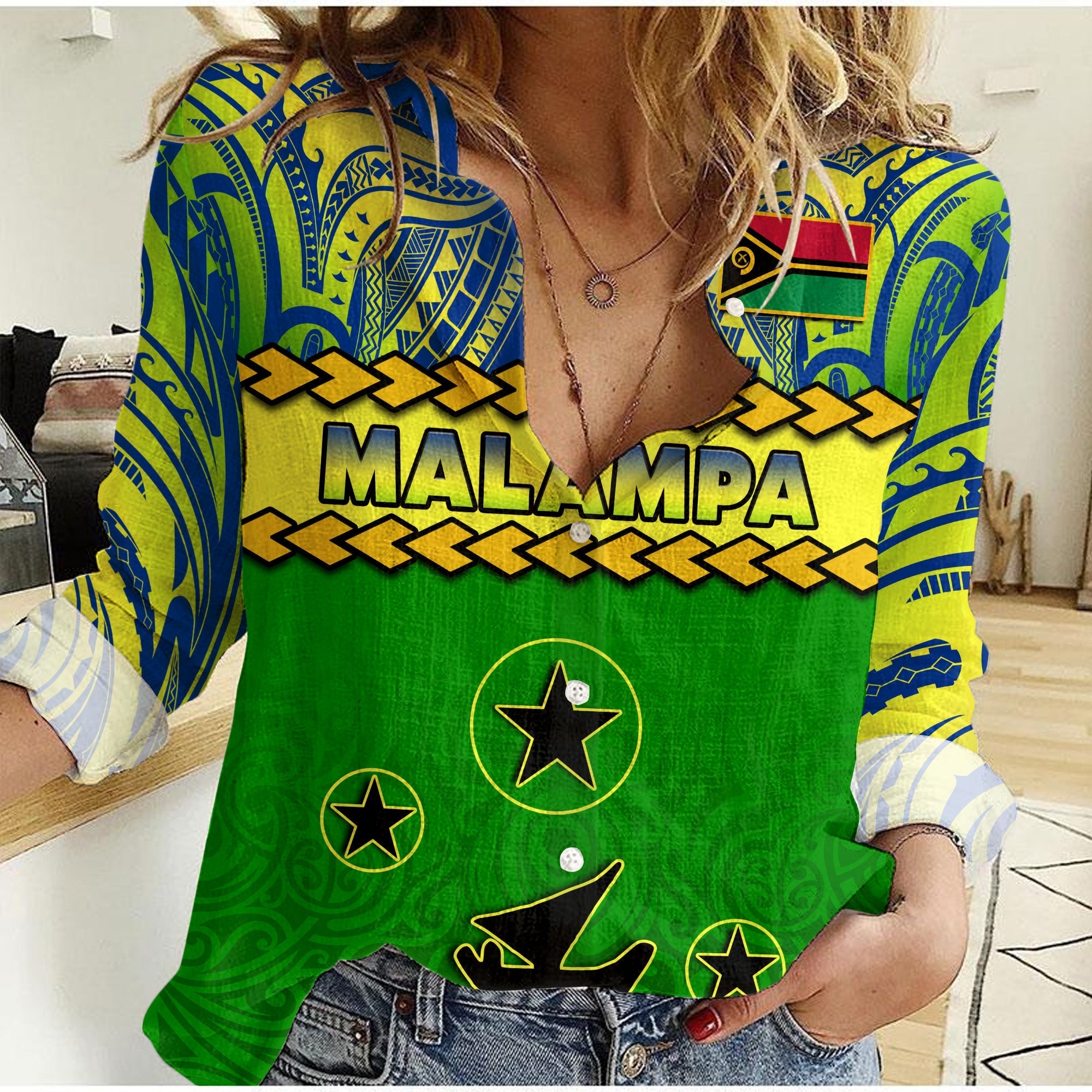 Malampa Province Women Casual Shirt Vanuatu Pig Tusk Polynesian Flag Style - Wonder Print Shop