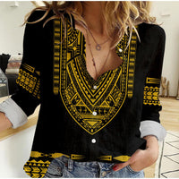 Custom Personalised Polynesian Women Casual Shirt Dashiki With Polynesian Tattoo Royal Golden Version - Wonder Print Shop