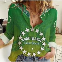 Custom Personalised Cook Islands Women Casual Shirt Circle Pattern Mix Sea Turtle Green Version - Wonder Print Shop