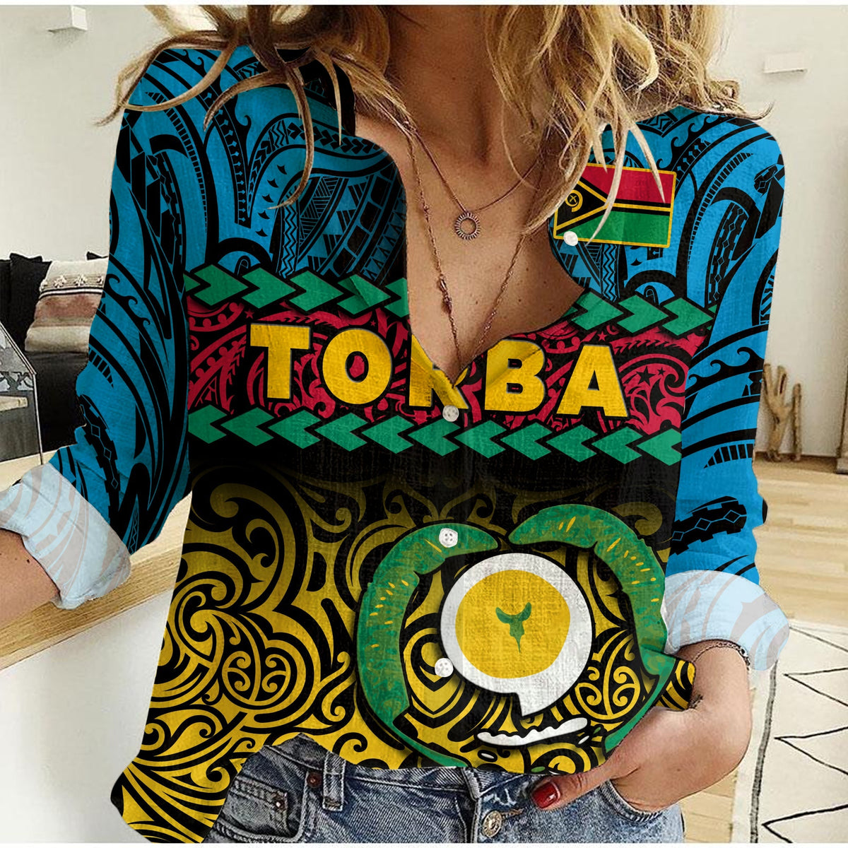 Torba Province Women Casual Shirt Vanuatu Pig Tusk Polynesian Flag Style - Wonder Print Shop