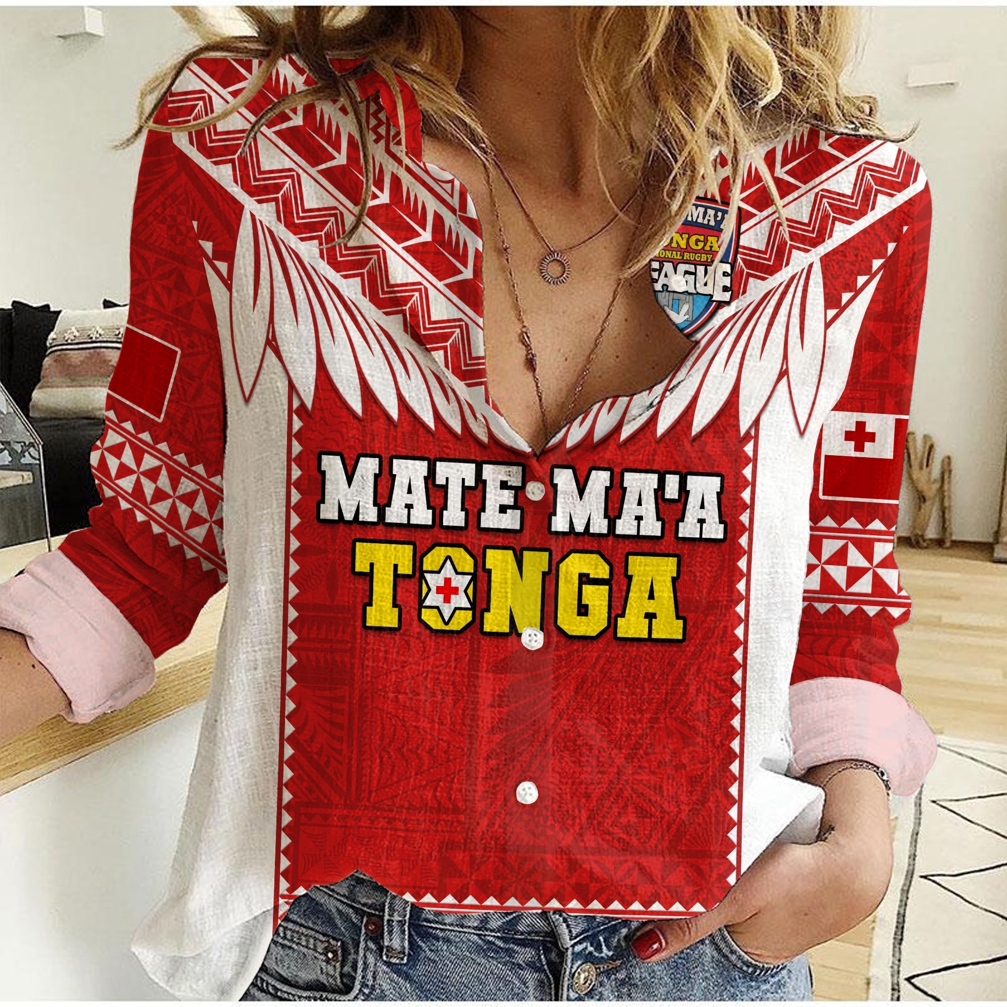 Tonga Rugby Women Casual Shirt Mate Maa Tonga Pacific Ngatu White - Wonder Print Shop