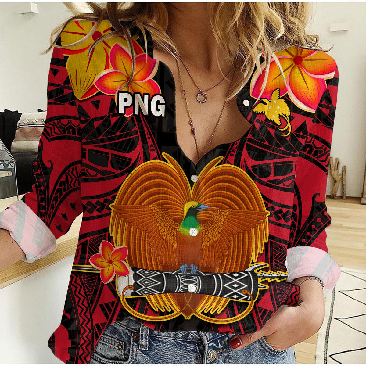 Custom Personalised Papua New Guinea Women Casual Shirt PNG Bird Of Paradise Polynesian Pattern - Wonder Print Shop