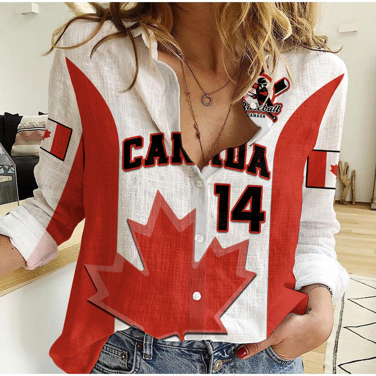 (Custom Text And Number) Canada Baseball 2023 Women Casual Shirt Canadian Maple Leaf Sporty - Wonder Print Shop