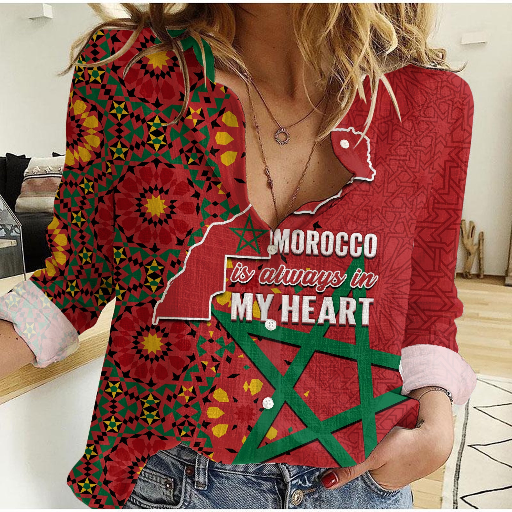 custom-personalised-morocco-western-sahara-women-casual-shirt-map-red-moroccan-is-always-in-my-heart