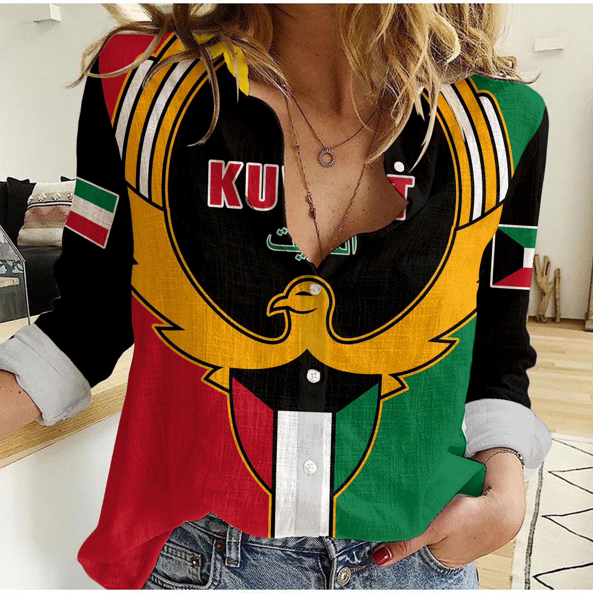 (Custom Personalised) Kuwait Women Casual Shirt Happy Independence Day With Coat Of Arms - Wonder Print Shop