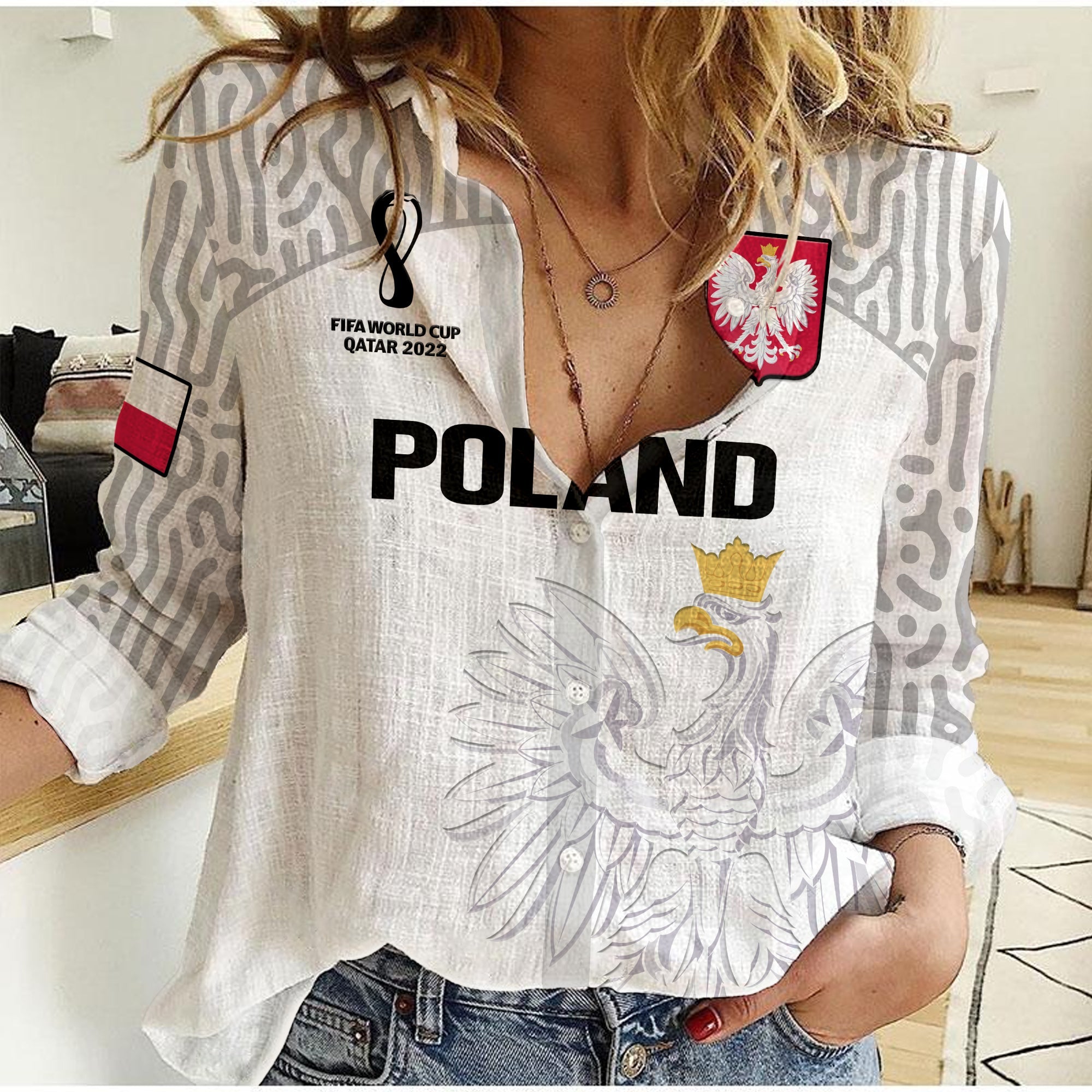 custom-text-and-number-poland-football-women-casual-shirt-polska-world-cup-2022-white