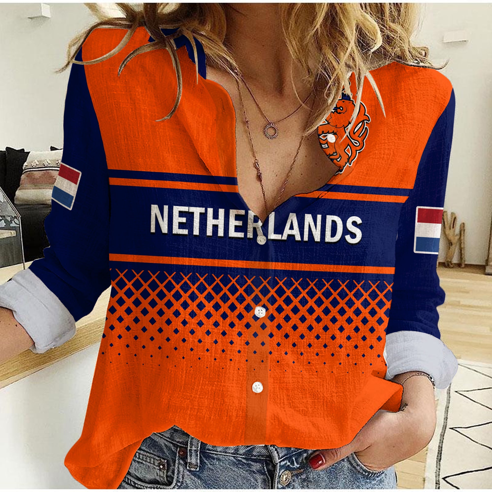 (Custom Text And Number) Netherlands Cricket Women Casual Shirt ODI Simple Orange Style - Wonder Print Shop
