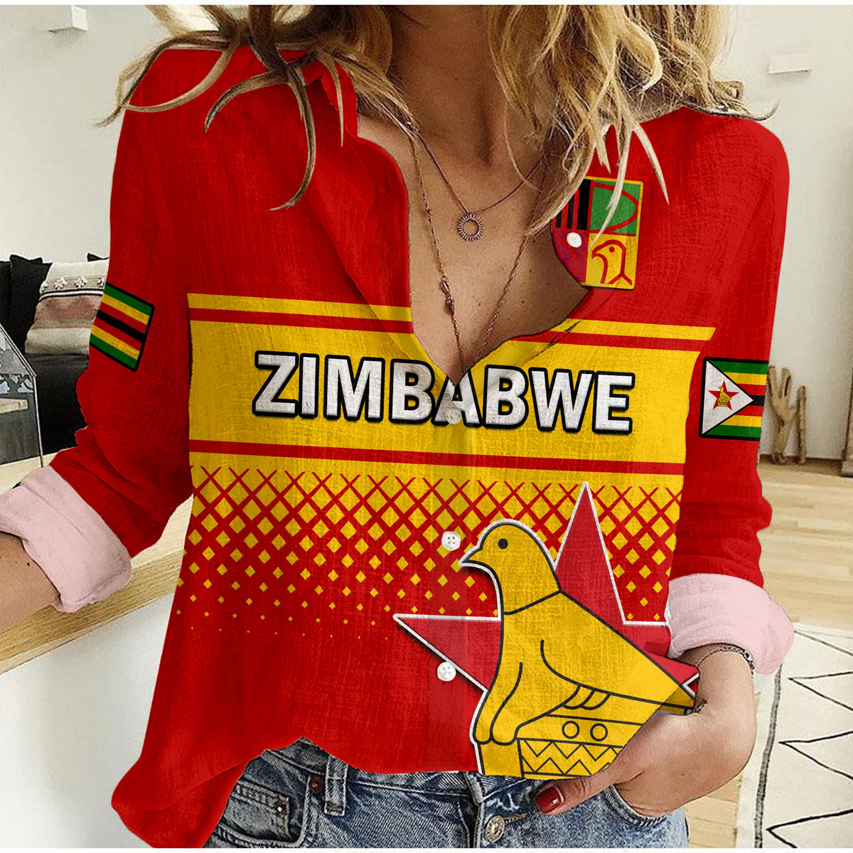 Zimbabwe Cricket Women Casual Shirt The Chevrons ODI Style - Wonder Print Shop