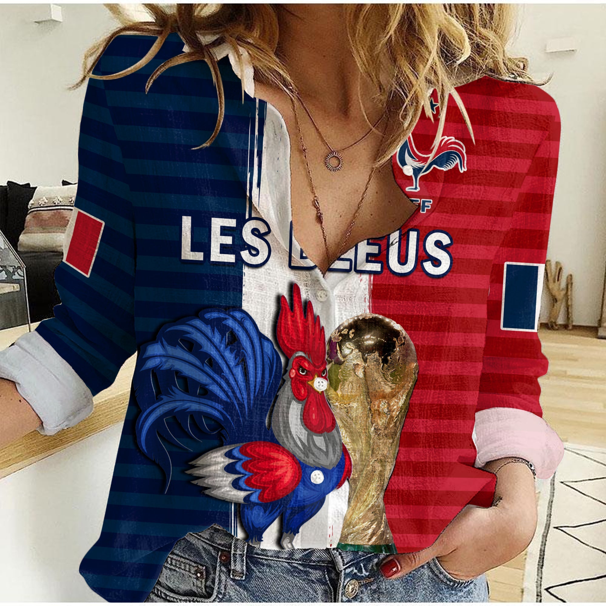 custom-text-and-number-france-football-women-casual-shirt-les-bleus-champions-world-cup-2022