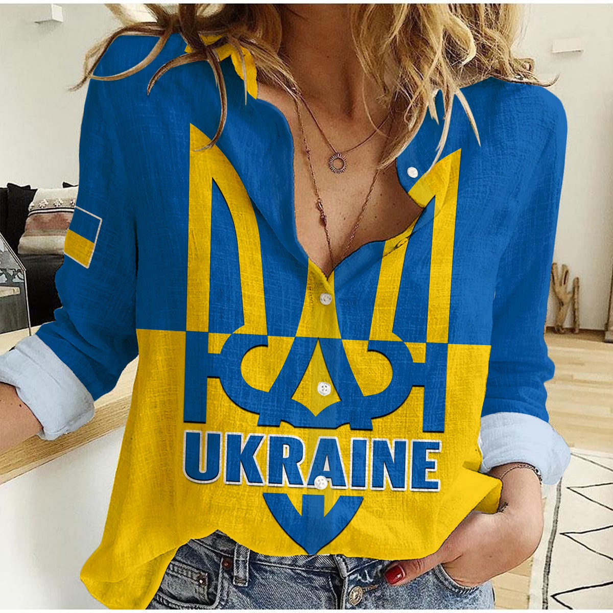(Custom Personalised) Ukraine Women Casual Shirt Stand With Ukrainian Simple Style - Wonder Print Shop