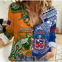 (Custom Personalised) Australia Wallabies And Toa Samoa Rugby Women Casual Shirt Aboriginal Mix Polynesian - Wonder Print Shop