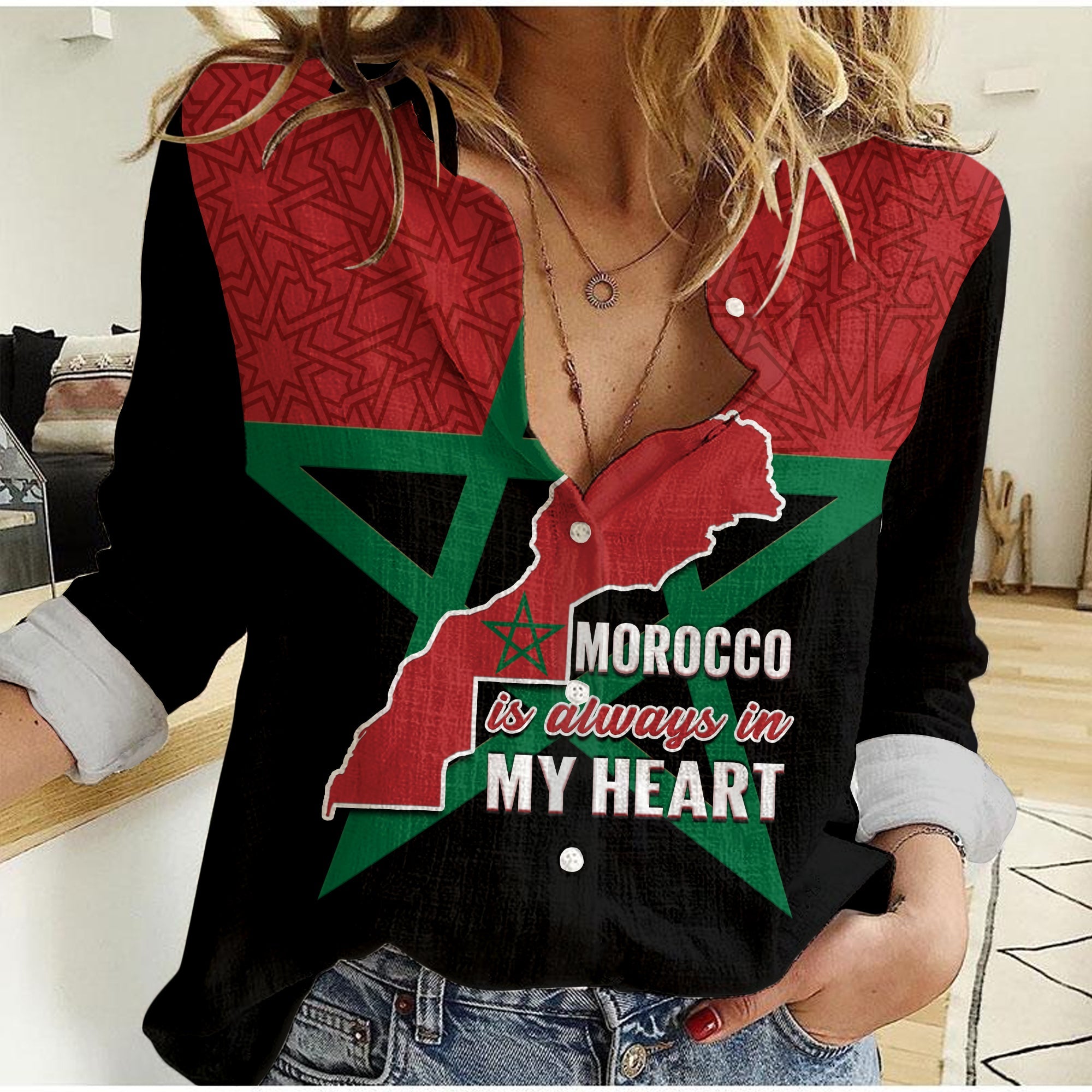 Morocco Western Sahara Women Casual Shirt Map Black Moroccan Is Always In My Heart - Wonder Print Shop