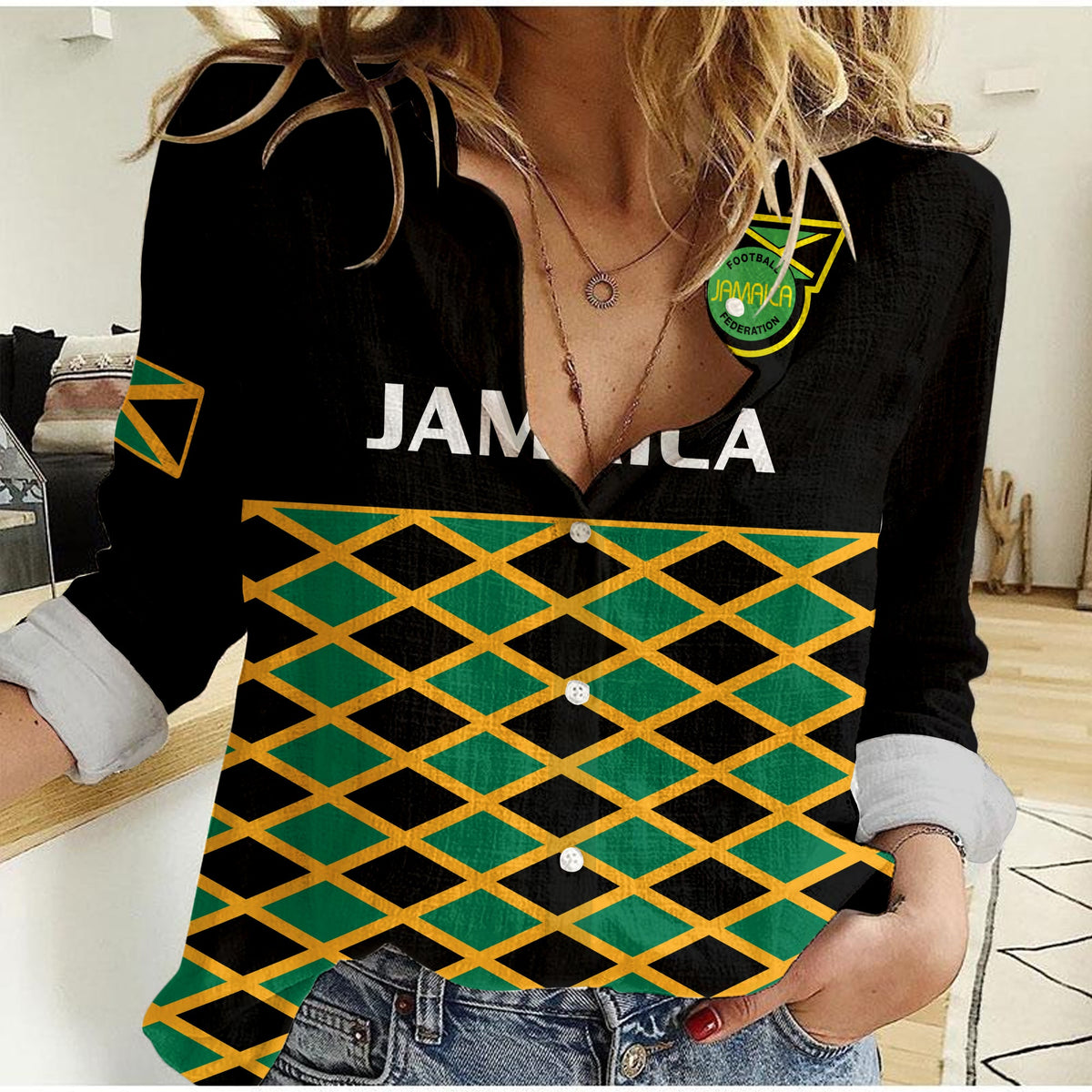 Jamaica Football Women Casual Shirt Reggae Girlz 2023 Cup Of Nations Ver.01 - Wonder Print Shop