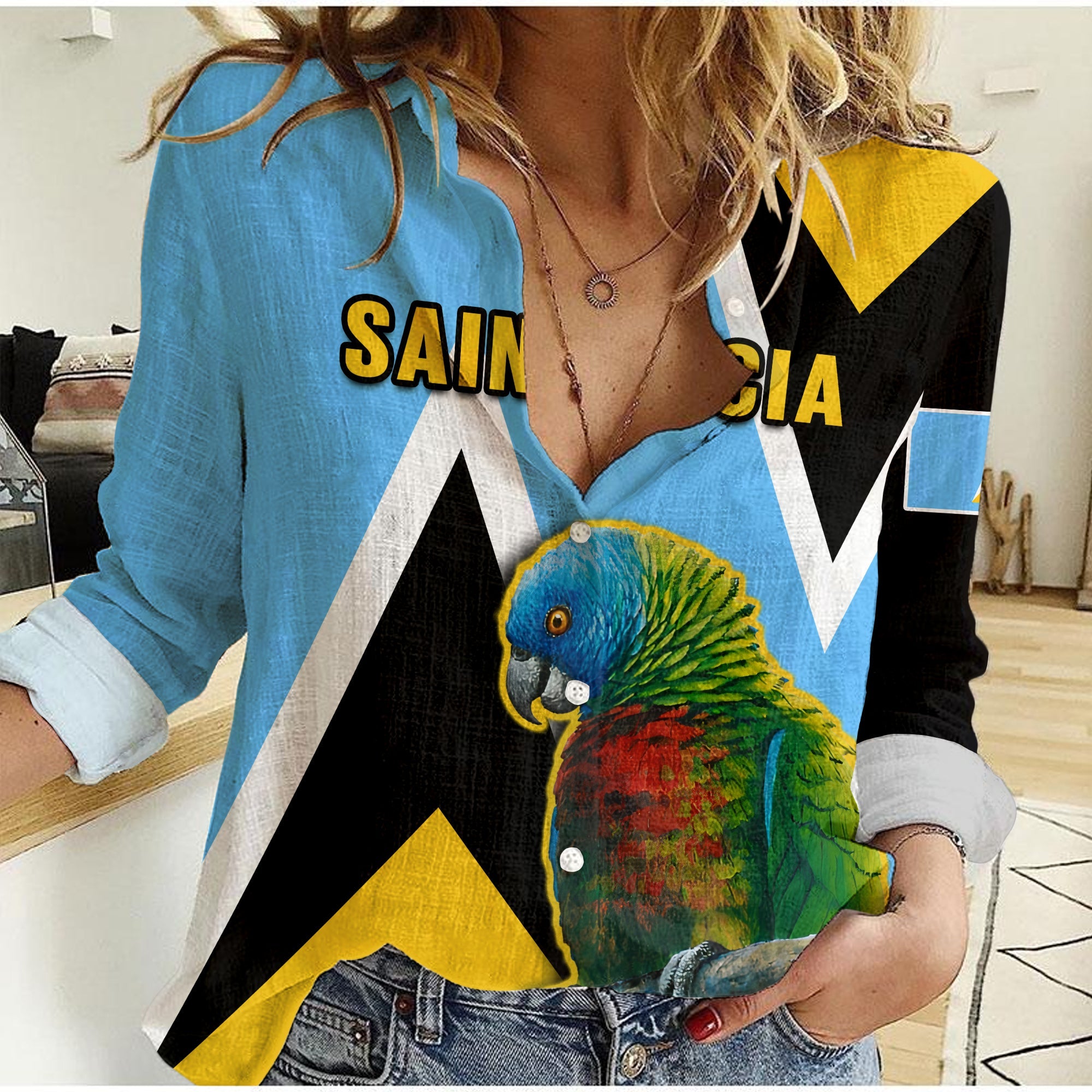 saint-lucia-women-casual-shirt-saint-lucian-parrot-simple-style