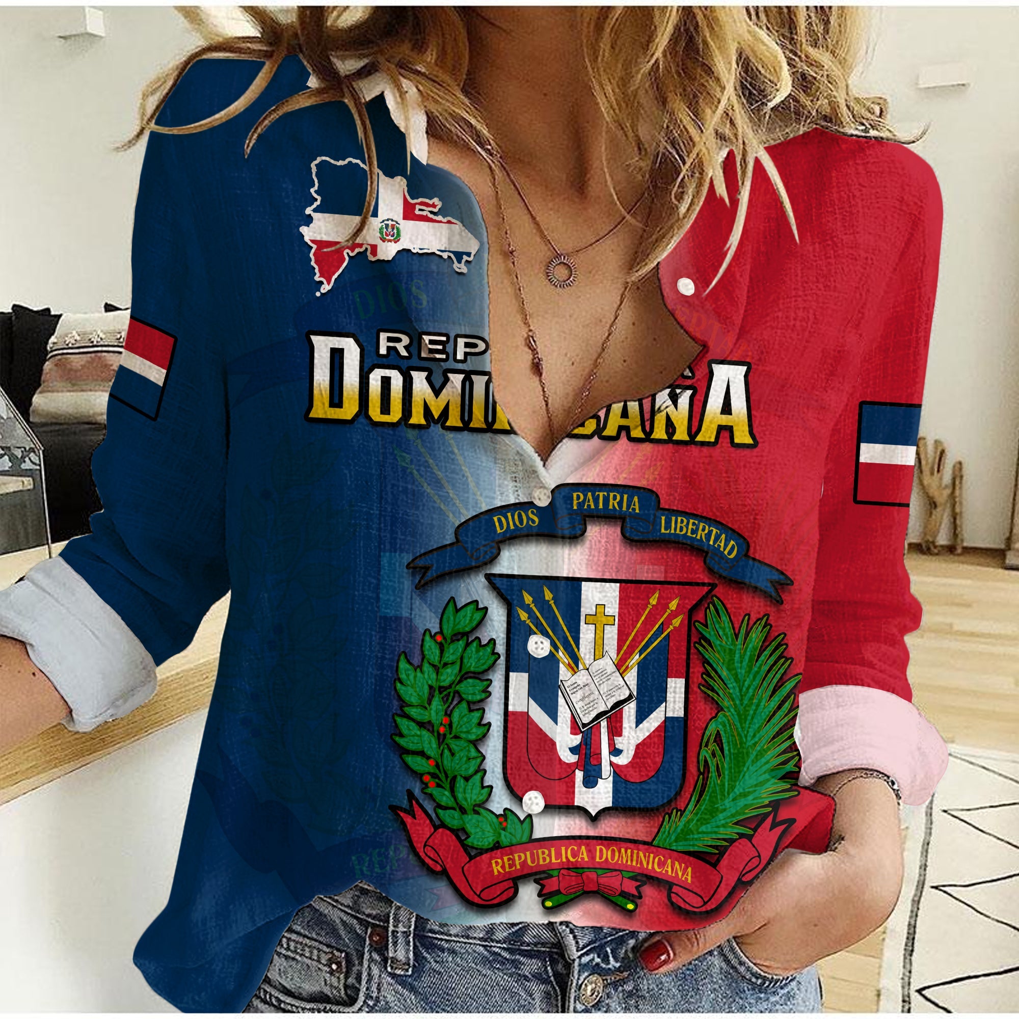 custom-personalised-dominican-republic-women-casual-shirt-dominicana-coat-of-arms-gradient-style