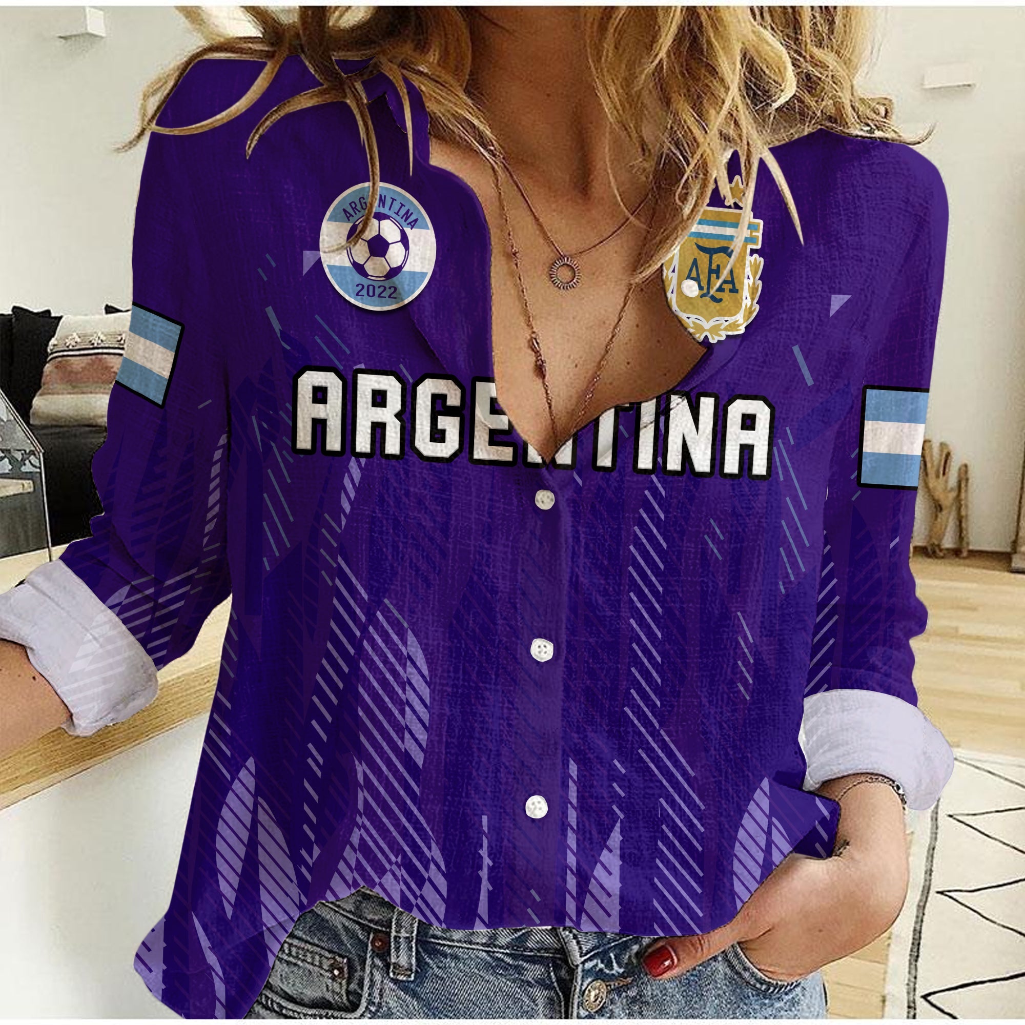 custom-text-and-number-argentina-football-women-casual-shirt-vamos-la-albiceleste-2022-newest-style