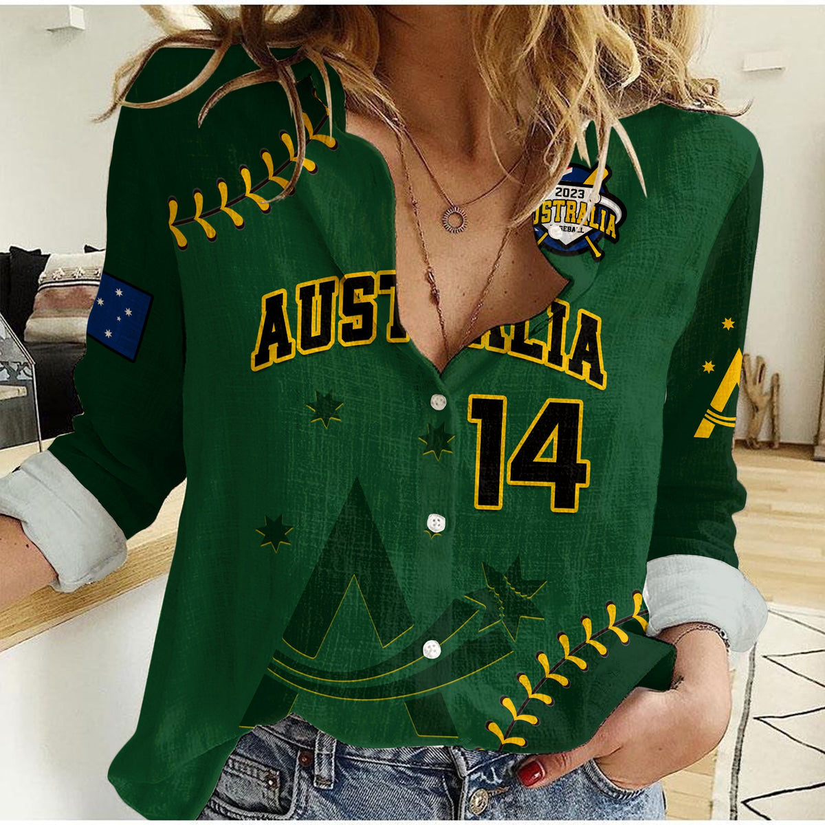 (Custom Text And Number) Australia Baseball 2023 Women Casual Shirt Go Aussie - Wonder Print Shop