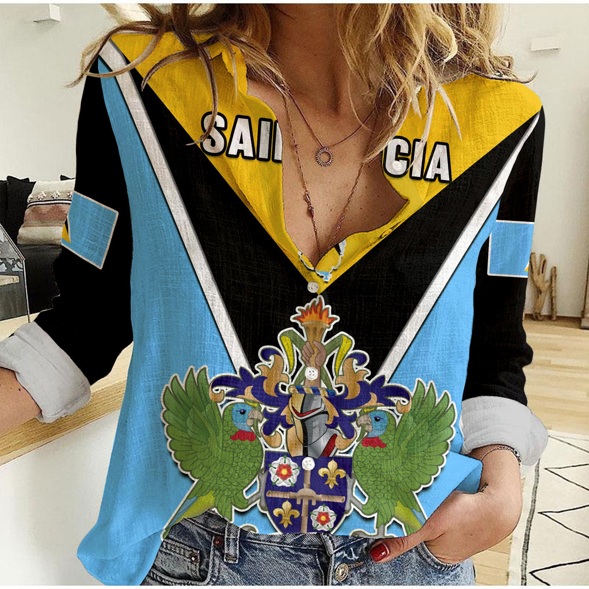 (Custom Personalised) Saint Lucia Women Casual Shirt Happy 44 Years Of Independence - Wonder Print Shop