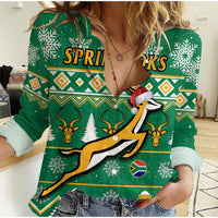 South Africa Rugby Christmas Women Casual Shirt Springboks Proud Geseende Kersfees - Wonder Print Shop